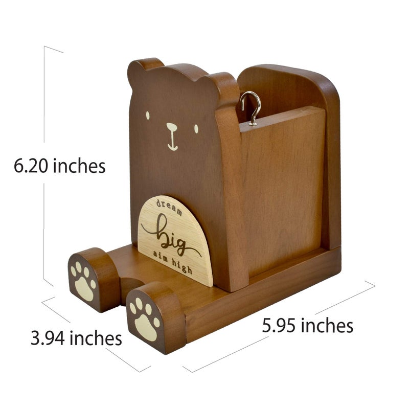 I'm Wood Multipurpose Eyeglass Phone Pen & Pencil Holder Stand Stationery Desk Box Organizer Accessories, Home Office Desktop Decor Birthday Graduation Gifts â€œDream Big Aim Highâ€(Bear) - Image 5